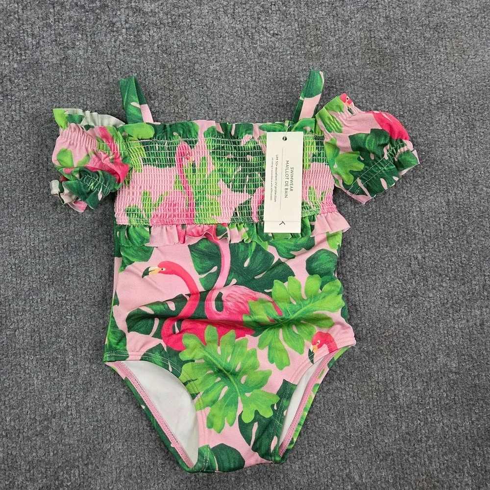 NEW Janie and Jack Tropical Flamingo‎ Bathing Suit Swim Suit Girls 6-12M